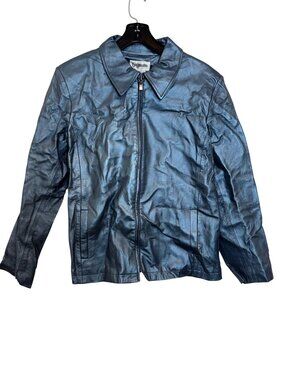 Bagatelle Womens Metallic Blue Faux Leather Jacket Large
